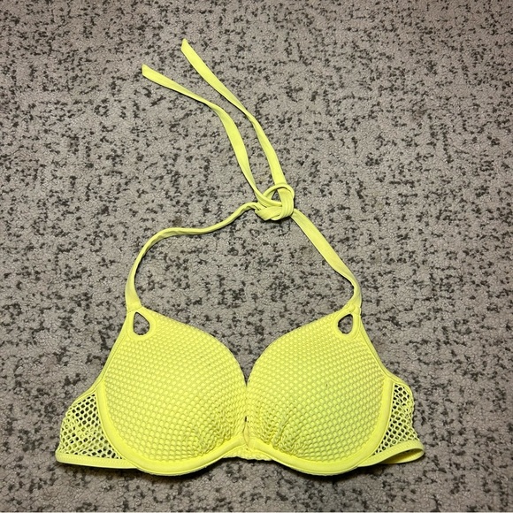 Victorias Secret Neon Yellow Mesh The Gorgeous Push Up Bikini Top & Bottoms Set - Picture 3 of 15